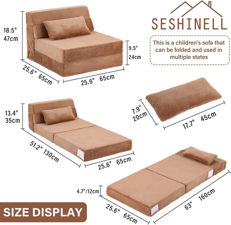 Folding Sofa Bed with Pillow 4-In-1 Floor Couch
