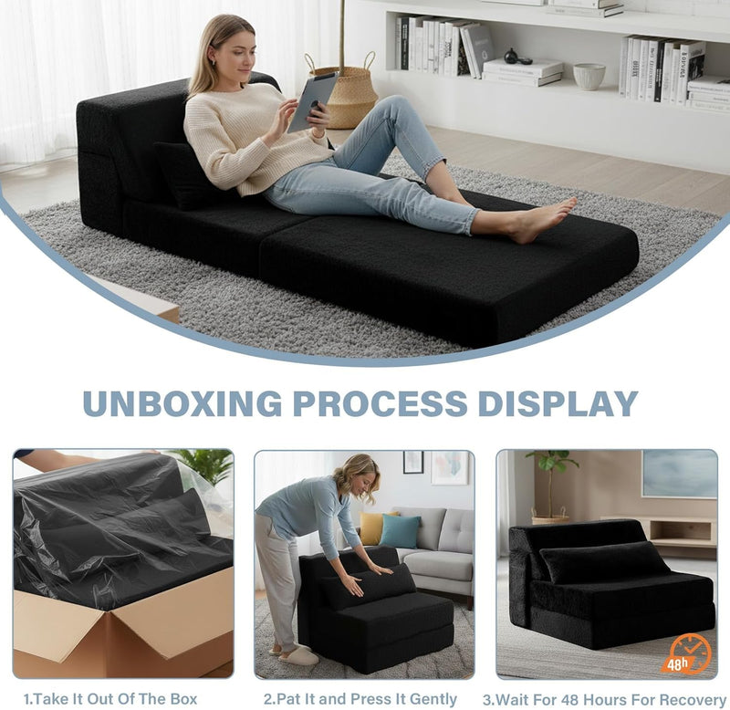 Folding Sofa Bed with Pillow 4-In-1 Floor Couch