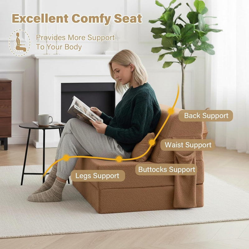 Folding Sofa Bed with Pillow 4-In-1 Floor Couch