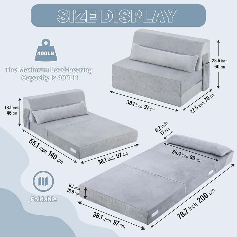 Folding Sofa Bed with Pillow 4-In-1 Floor Couch