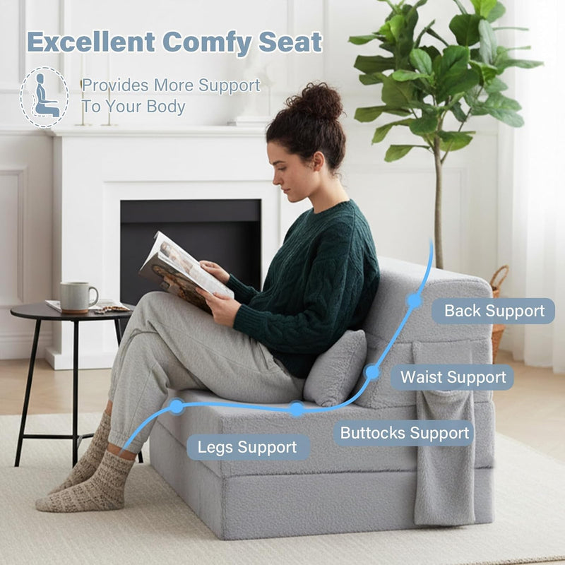 Folding Sofa Bed with Pillow 4-In-1 Floor Couch