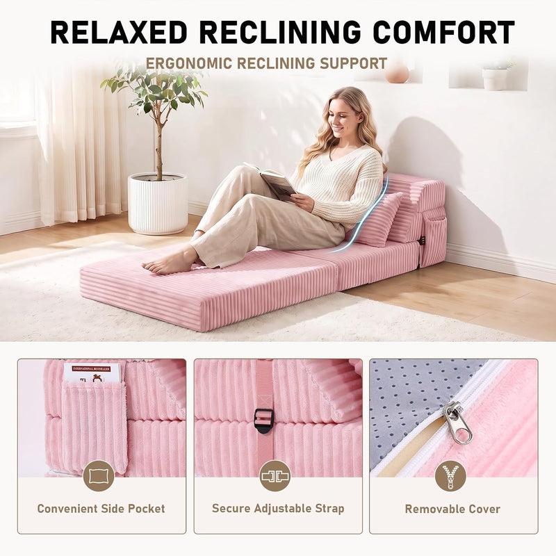 Folding Sofa Bed with Pillow 4-In-1 Floor Couch