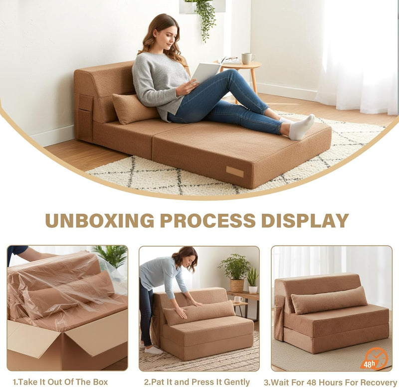 Folding Sofa Bed with Pillow 4-In-1 Floor Couch
