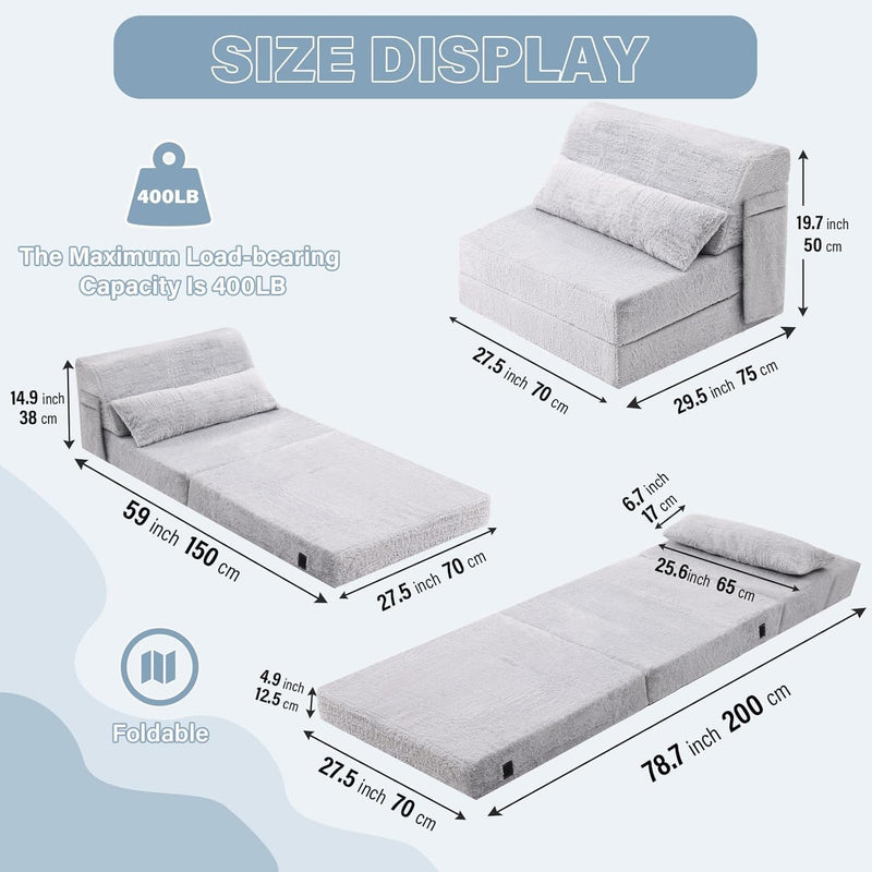 Folding Sofa Bed with Pillow 4-In-1 Floor Couch