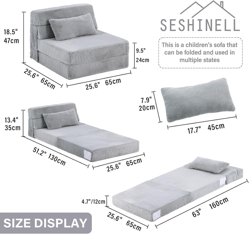 Folding Sofa Bed with Pillow 4-In-1 Floor Couch