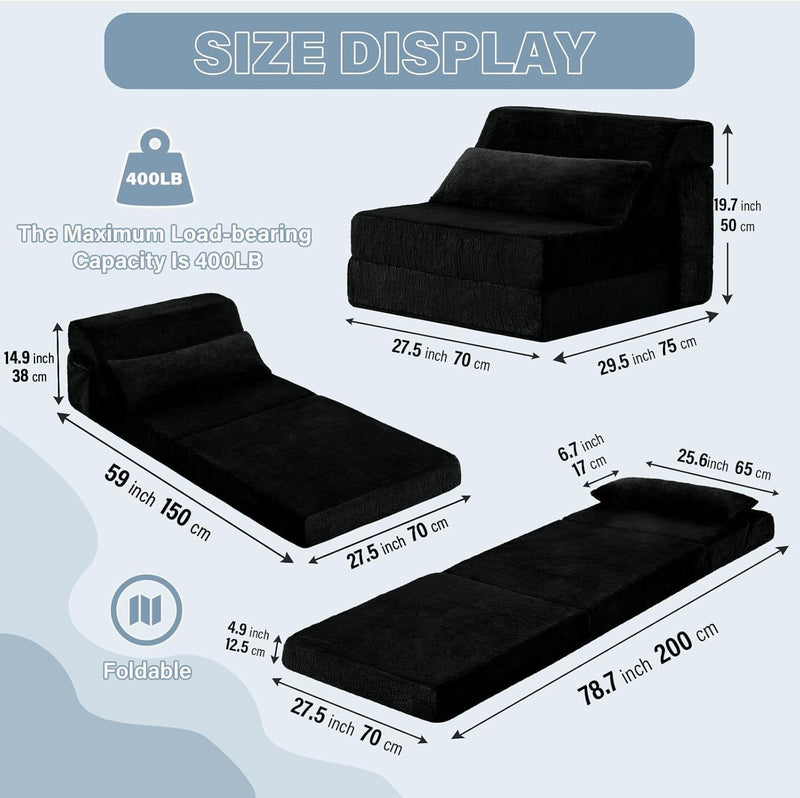 Folding Sofa Bed with Pillow 4-In-1 Floor Couch