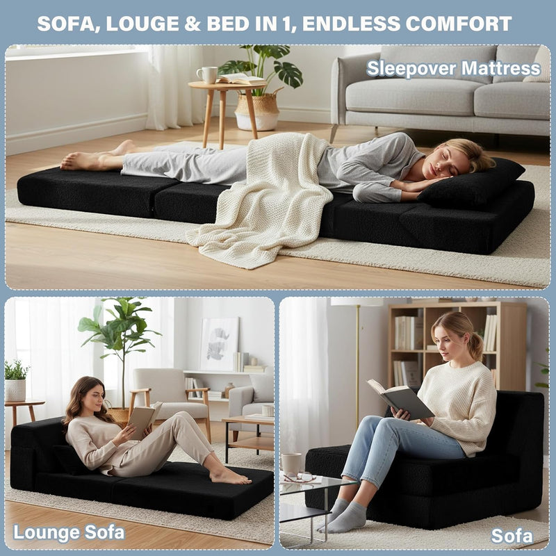 Folding Sofa Bed with Pillow 4-In-1 Floor Couch