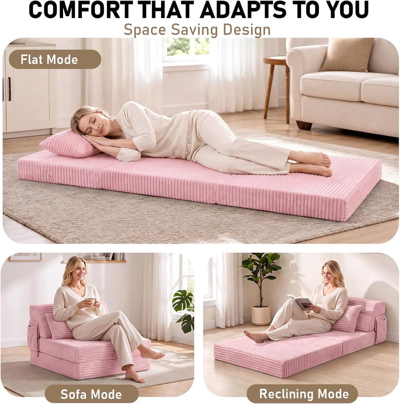Folding Sofa Bed with Pillow 4-In-1 Floor Couch