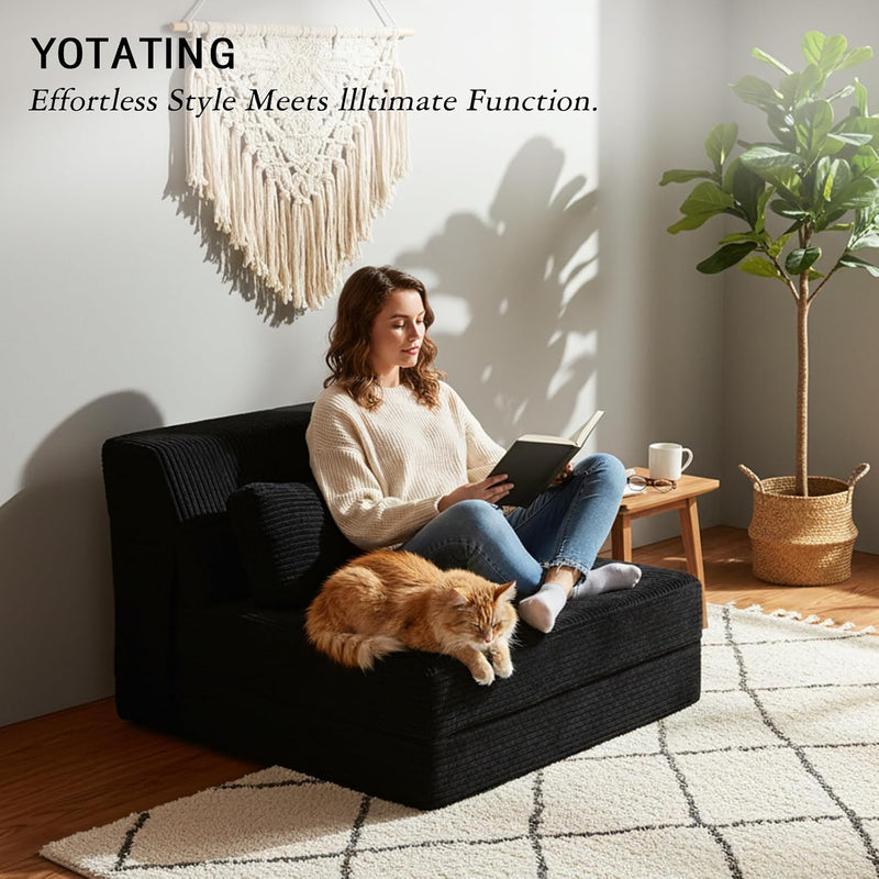 Folding Sofa Bed with Pillow Corduroy Convertible Sleeper