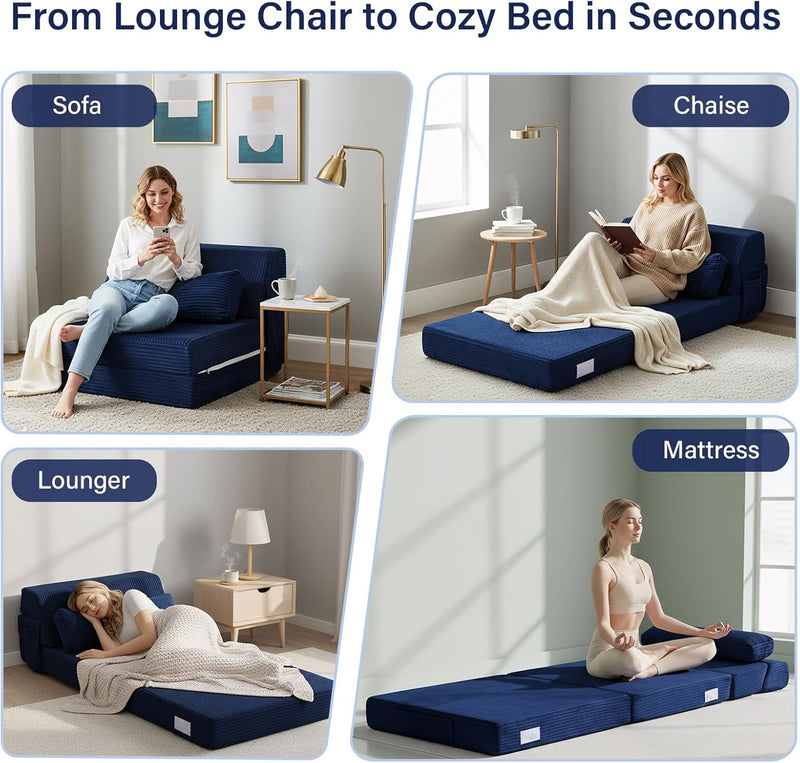 Folding Sofa Bed with Pillow Corduroy Convertible Sleeper