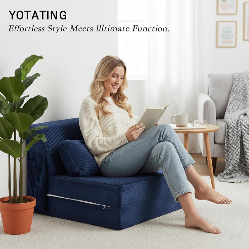 Folding Sofa Bed with Pillow Corduroy Convertible Sleeper