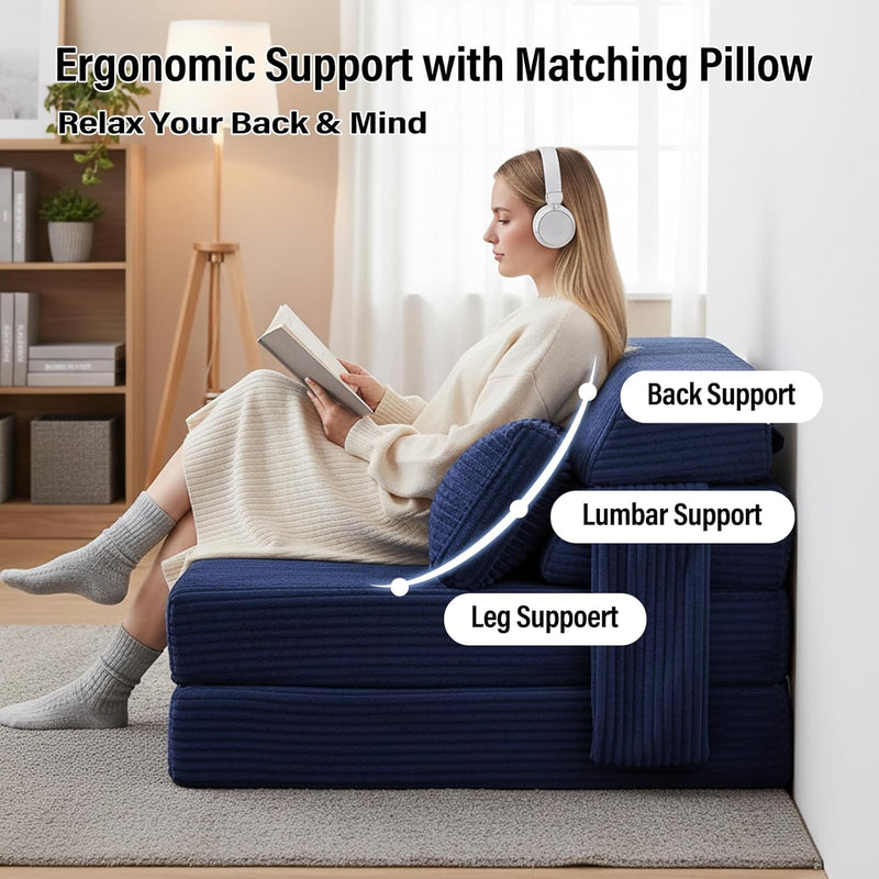 Folding Sofa Bed with Pillow Corduroy Convertible Sleeper