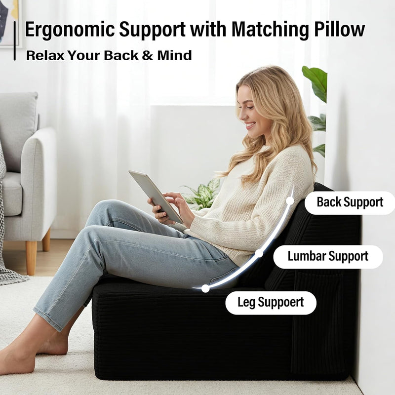 Folding Sofa Bed with Pillow Corduroy Convertible Sleeper