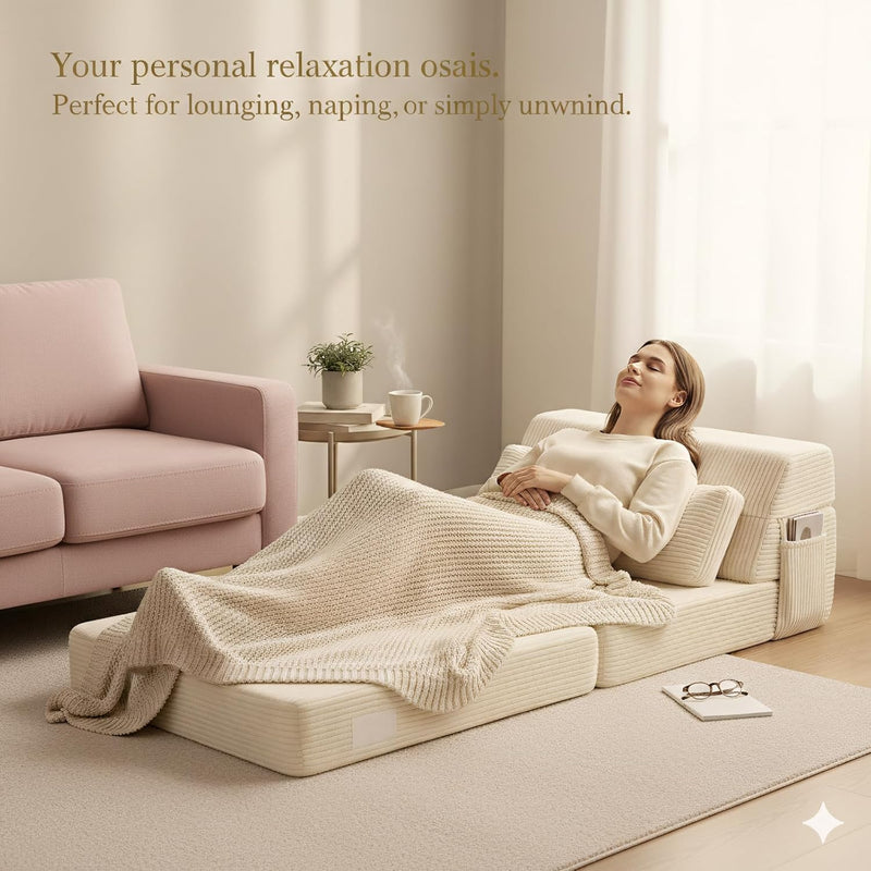 Folding Sofa Bed with Pillow Corduroy Convertible Sleeper