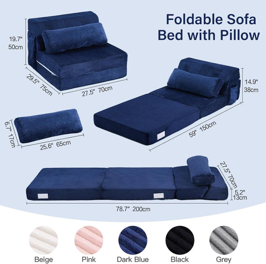 Folding Sofa Bed with Pillow Corduroy Convertible Sleeper