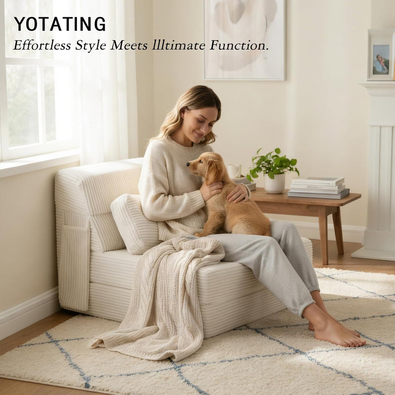 Folding Sofa Bed with Pillow Corduroy Convertible Sleeper