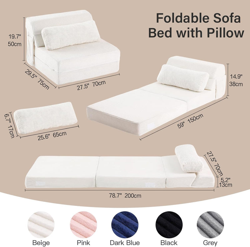 Folding Sofa Bed with Pillow Corduroy Convertible Sleeper