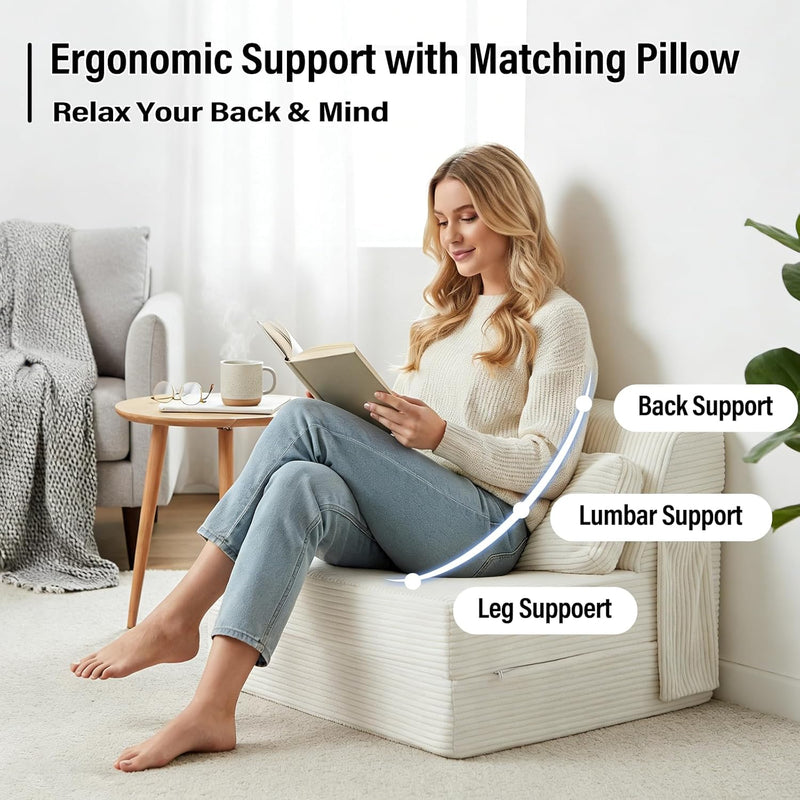 Folding Sofa Bed with Pillow Corduroy Convertible Sleeper