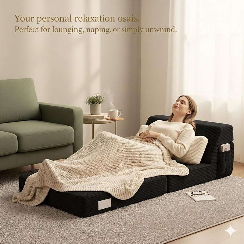 Folding Sofa Bed with Pillow Corduroy Convertible Sleeper