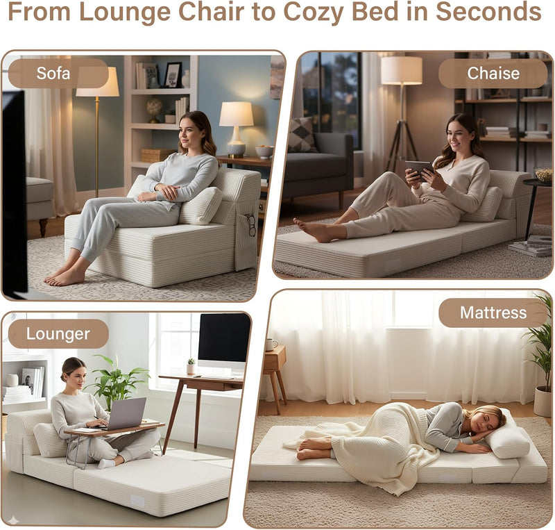 Folding Sofa Bed with Pillow Corduroy Convertible Sleeper