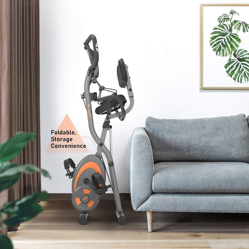 Folding Stationary Bike Recumbent Exercise W Arm Resistance