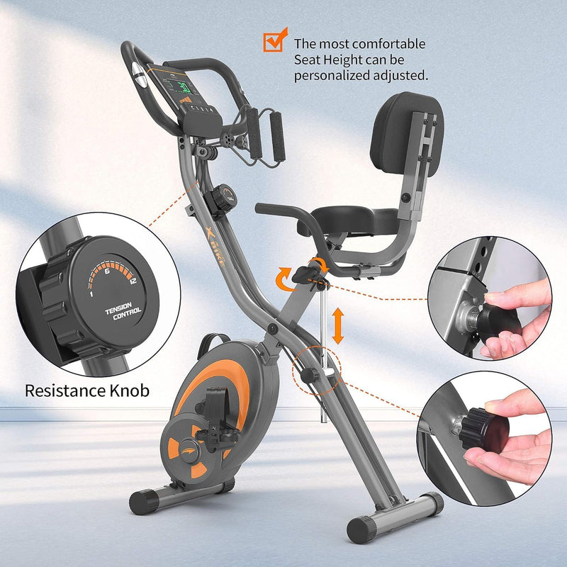 Folding Stationary Bike Recumbent Exercise W Arm Resistance