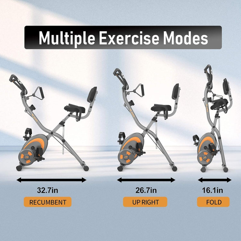 Folding Stationary Bike Recumbent Exercise W Arm Resistance