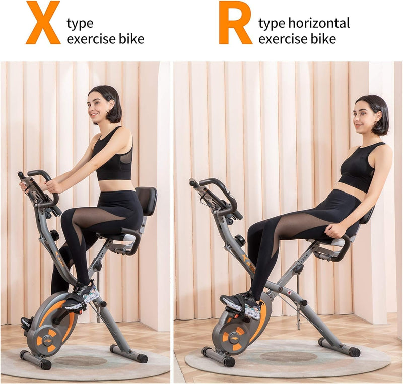 Folding Stationary Bike Recumbent Exercise W Arm Resistance