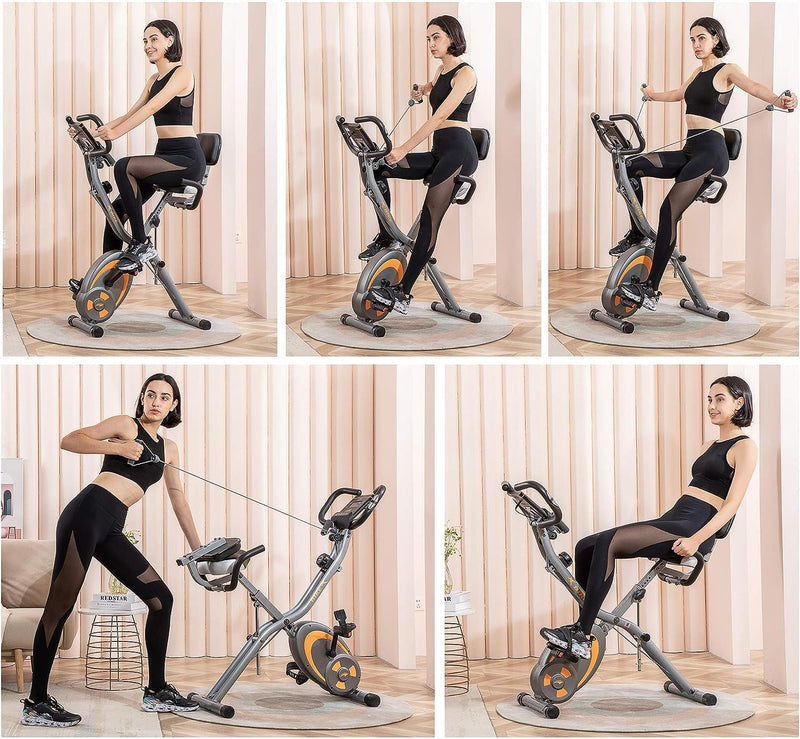 Folding Stationary Bike Recumbent Exercise W Arm Resistance
