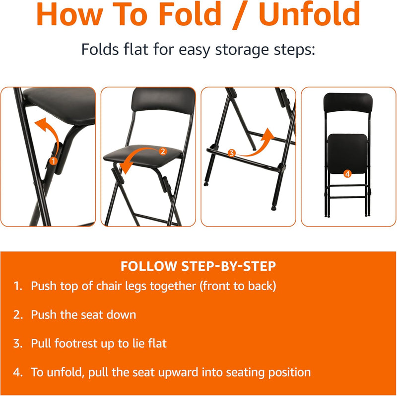 Folding Stool with Footrest 136.1KG Weight Capacity (Set of 2)