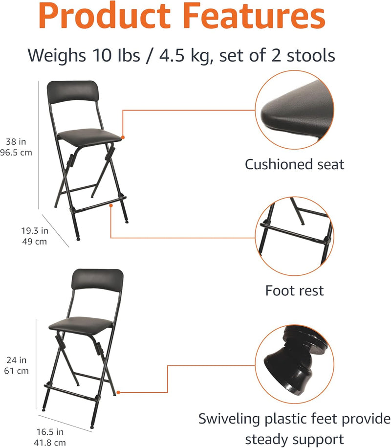 Folding Stool with Footrest 136.1KG Weight Capacity (Set of 2)
