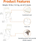 Folding Stool with Footrest 136.1KG Weight Capacity (Set of 2)