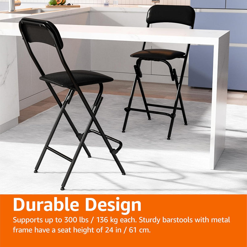 Folding Stool with Footrest 136.1KG Weight Capacity (Set of 2)