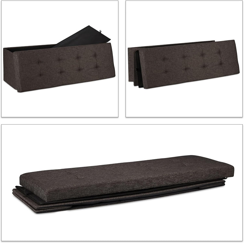 Folding Storage Bench Padded Hinged Lid Hallway Chest