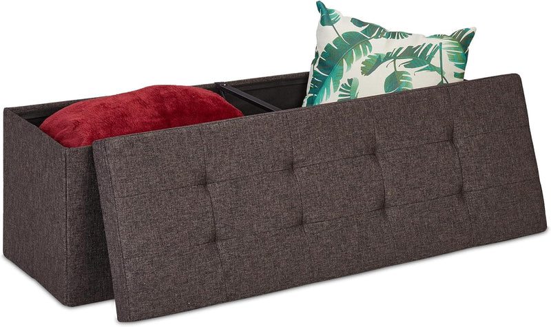 Folding Storage Bench Padded Hinged Lid Hallway Chest
