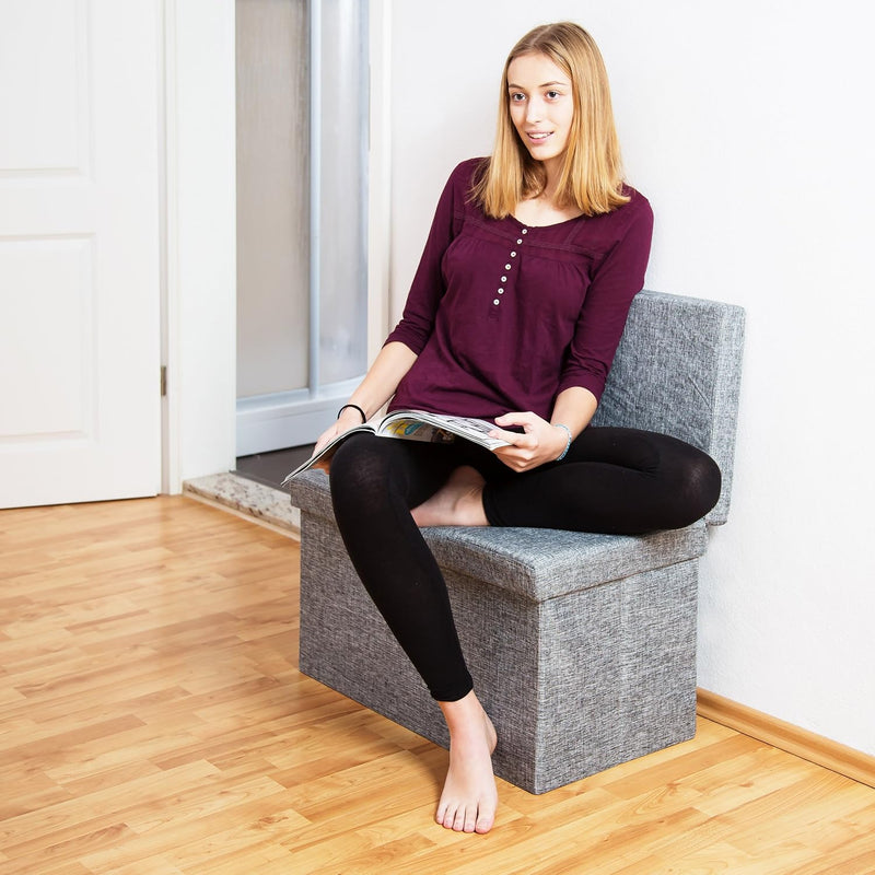 Folding Storage Ottoman with Seat Back Size Large