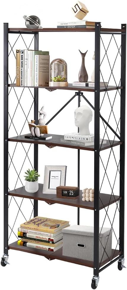 Folding Storage Shelves on Wheels 5-Tier