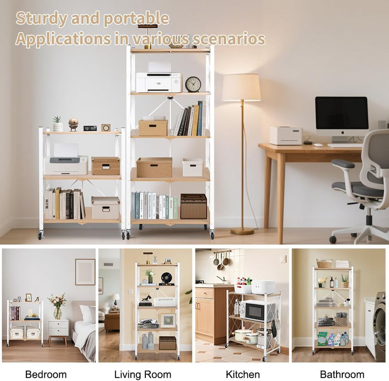 Folding Storage Shelves on Wheels 5-Tier