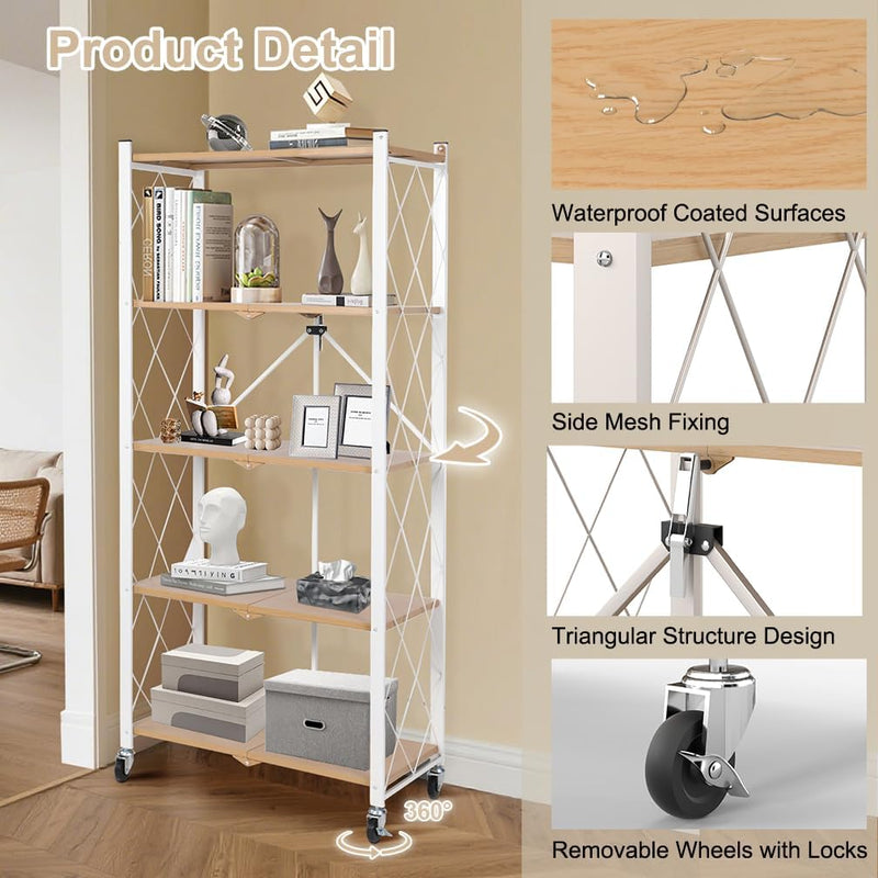 Folding Storage Shelves on Wheels 5-Tier