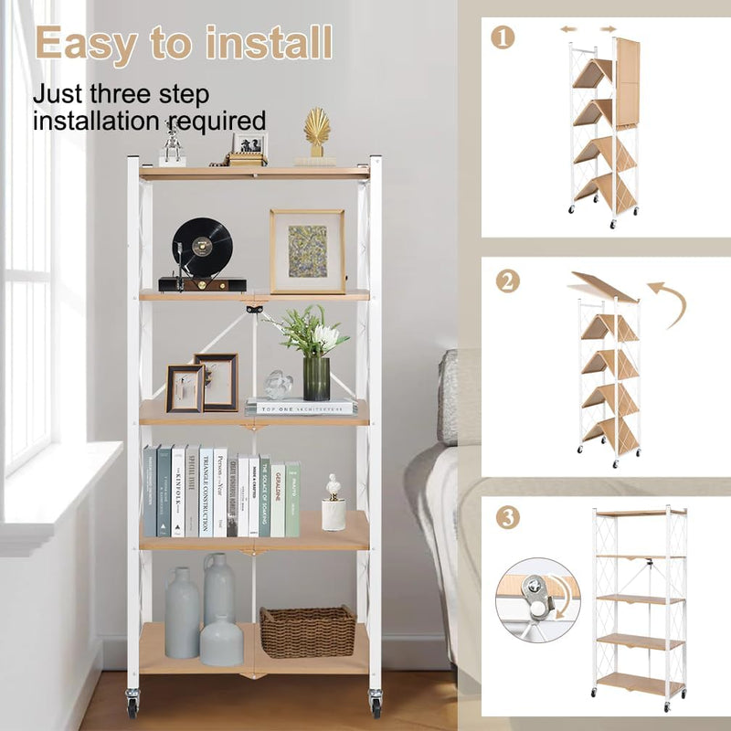 Folding Storage Shelves on Wheels 5-Tier