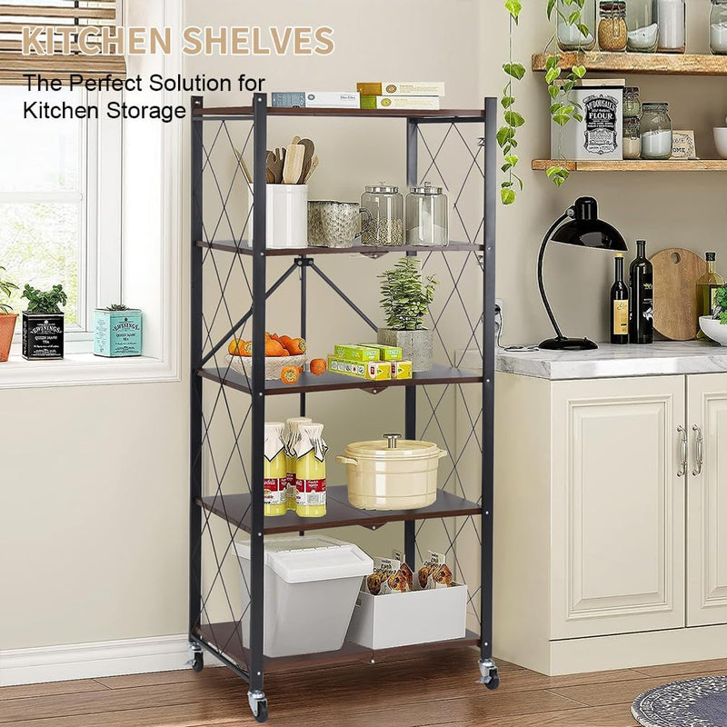 Folding Storage Shelves on Wheels 5-Tier