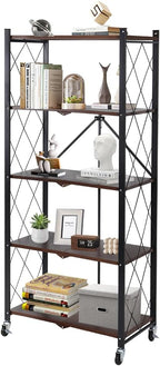 Folding Storage Shelves on Wheels 5-Tier Metal Shelving