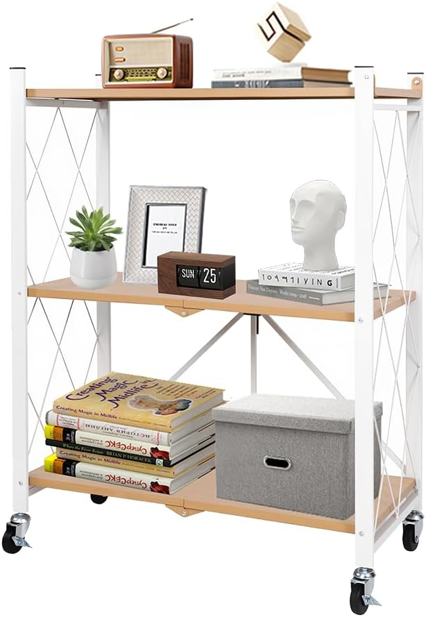 Folding Storage Shelves on Wheels 5-Tier Metal Shelving