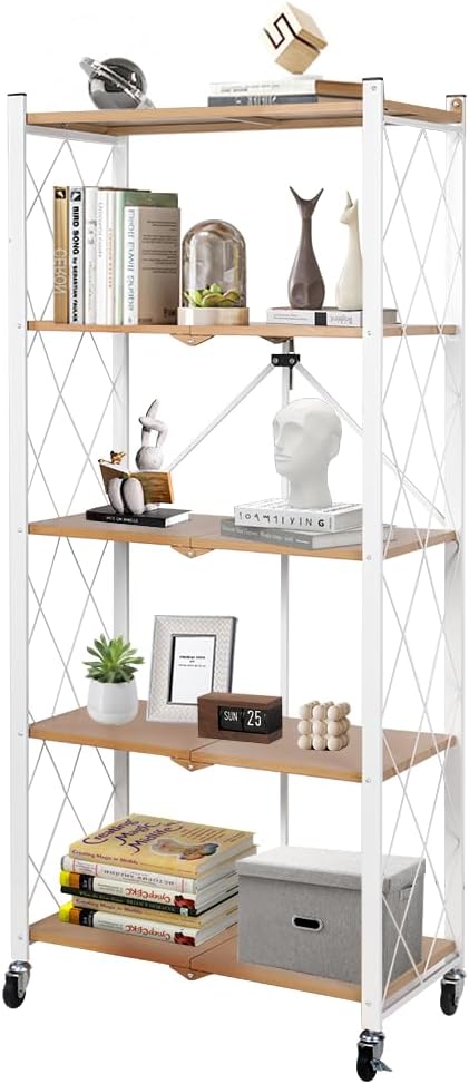 Folding Storage Shelves on Wheels 5-Tier Metal Shelving