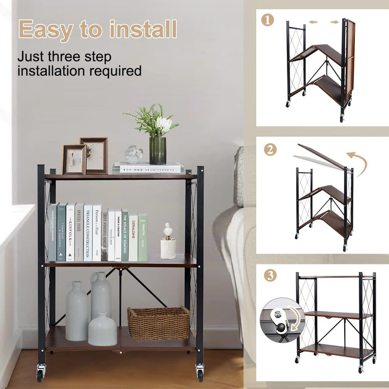 Folding Storage Shelves on Wheels 5-Tier Metal Shelving