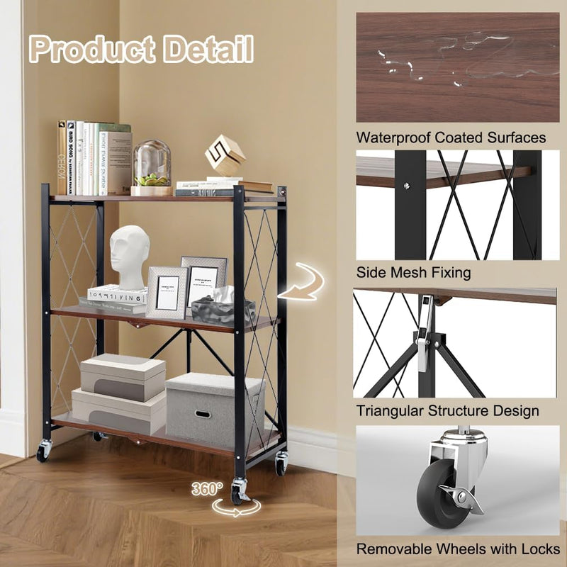 Folding Storage Shelves on Wheels 5-Tier Metal Shelving
