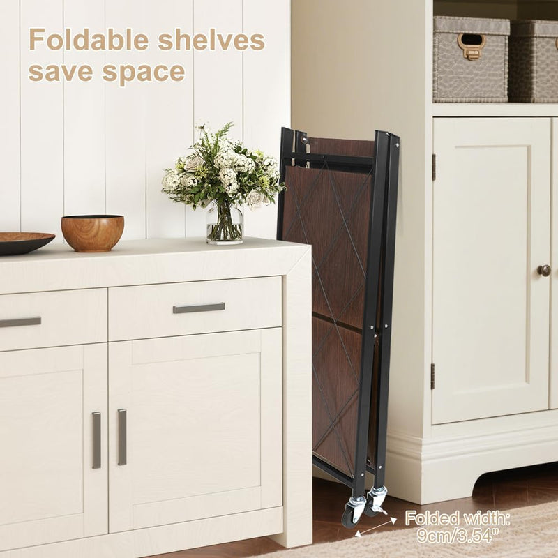 Folding Storage Shelves on Wheels 5-Tier Metal Shelving
