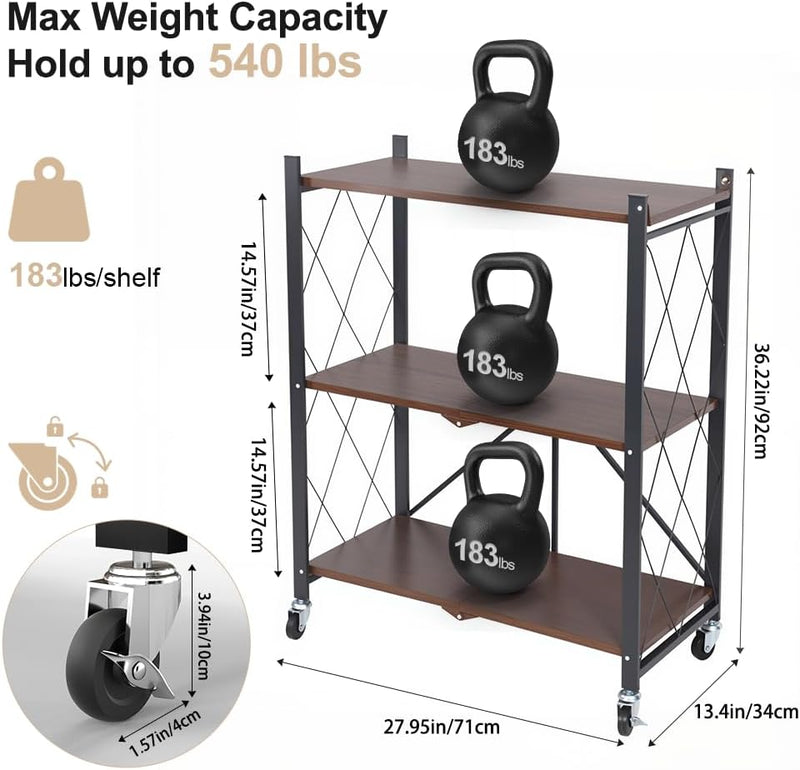 Folding Storage Shelves on Wheels 5-Tier Metal Shelving