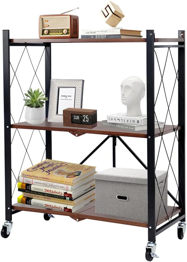 Folding Storage Shelves on Wheels 5-Tier Metal Shelving