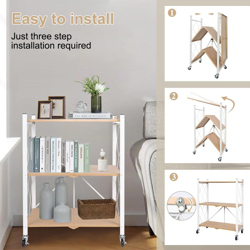 Folding Storage Shelves on Wheels 5-Tier Metal Shelving